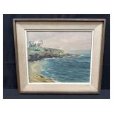 Signed framed water color on rag paper of seaside