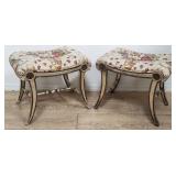Pair of vintage upholstered vanity stools, as is