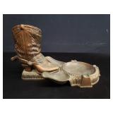 Vintage copper coated spelter cowboy boots ashtray