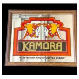 Vintage framed Kamora coffee advertisement mirror