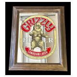 Vintage framed Grizzly Beer advertisement mirror