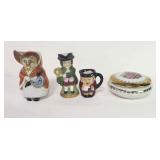 Group of porcelain Toby mugs, Limoges trinket box