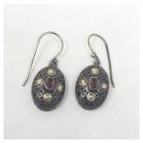 Pair of sterling silver, 18k gold & quartz