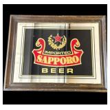 Vintage framed Sapporo Beer advertisement mirror