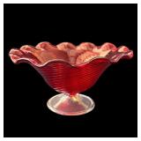 Vintage ruby red glass footed bowl