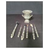 Group of silver plate make-up brushes with metal