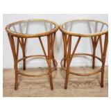 Pair of vintage bentwood & rattan side tables