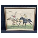 Framed pencil signed color etching titled "Polo"