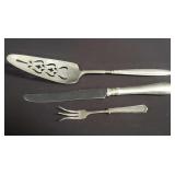 3 sterling silver handle butter knife, fork, and