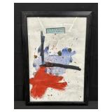 Framed pen signed mixed media abstract on paper
