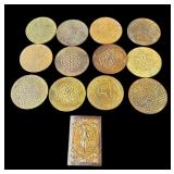 Lot of 12 vintage leather coasters