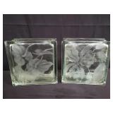Pair of vintage etched glass block vases