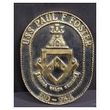 Vintage brass USS Paul Foster plaque