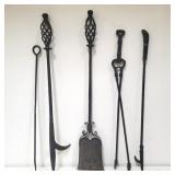 Group of vintage iron mismatched fire tools