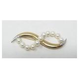 14k gold, pearl & diamond pin