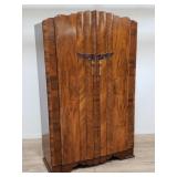Art deco walnut wardrobe with key