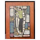 Vintage signed hand painted carved wood plaque