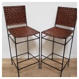 Pair of mid century modern iron and leather bar