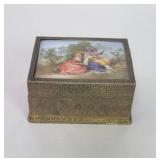 Antique French brass and porcelain trinket box