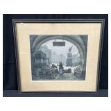 Framed pencil signed color etching by Czech