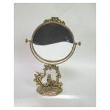 Vintage spelter figural dual sided table mirror