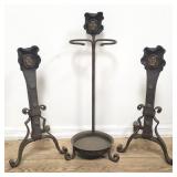 Antique cast iron and brass fireplace set