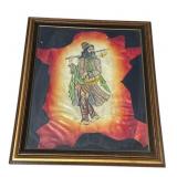 VTG framed Persian hand painted leather hide
