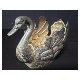 Vintage Persian silver etched swan bowl