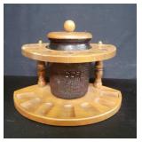 6 pipe holder with amber glass humidor jar