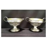 Pair of sterling silver weighted cream and sugar
