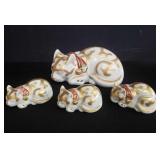 Kutani Japanese porcelain sleeping cat figurines