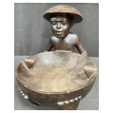 Antique hand carved figural ashtray, as is