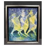 Signed framed abstract oil on board Rosen 1979