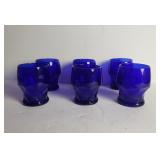 Six mid century blue cobalt glasses