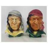 Pair of Royal Copley pirate figural wall pockets