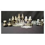 Collection of vintage metal and glass salt and