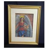 Mixed media religious painting on canvas