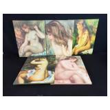 Five nude prints on canvas