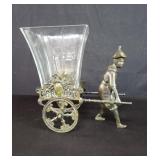 Cast brass rickshaw driver with handmade glass