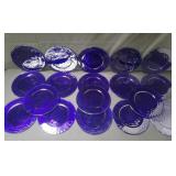Group of cobalt blue glass plates