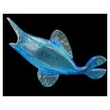 Vintage Blenko style blue glass fish vase