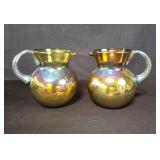 Pair of hand blown art glass pitchers