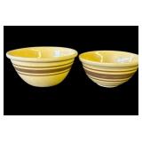 Antique yellow ware brown striped bowls