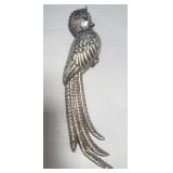 Silver quetzal bird brooch with turquoise eye
