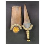 Vintage brass and iron dagger with leather and