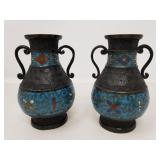 Pair of vintage bronze Japanese Cloisonne vases