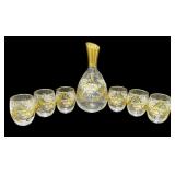 VTG signed hand painted glass decanter & glasses