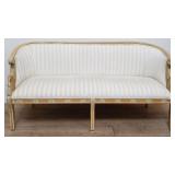 French-style carved wood upholstered sofa