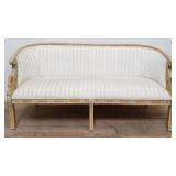 French-style carved wood upholstered sofa