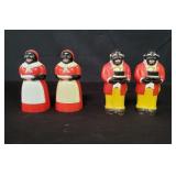 Two sets of Black Americana plastic salt and
